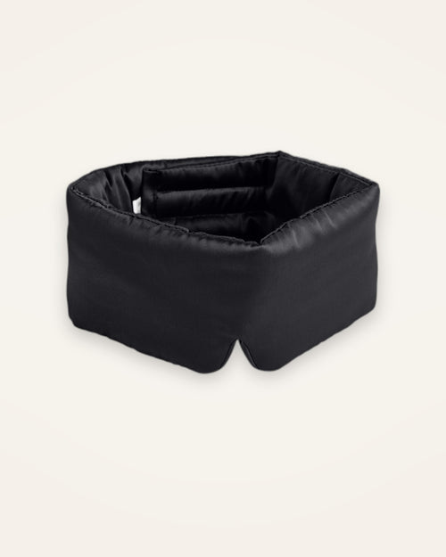 Arvell Mulberry Silk Sleep Mask in Black, angled view